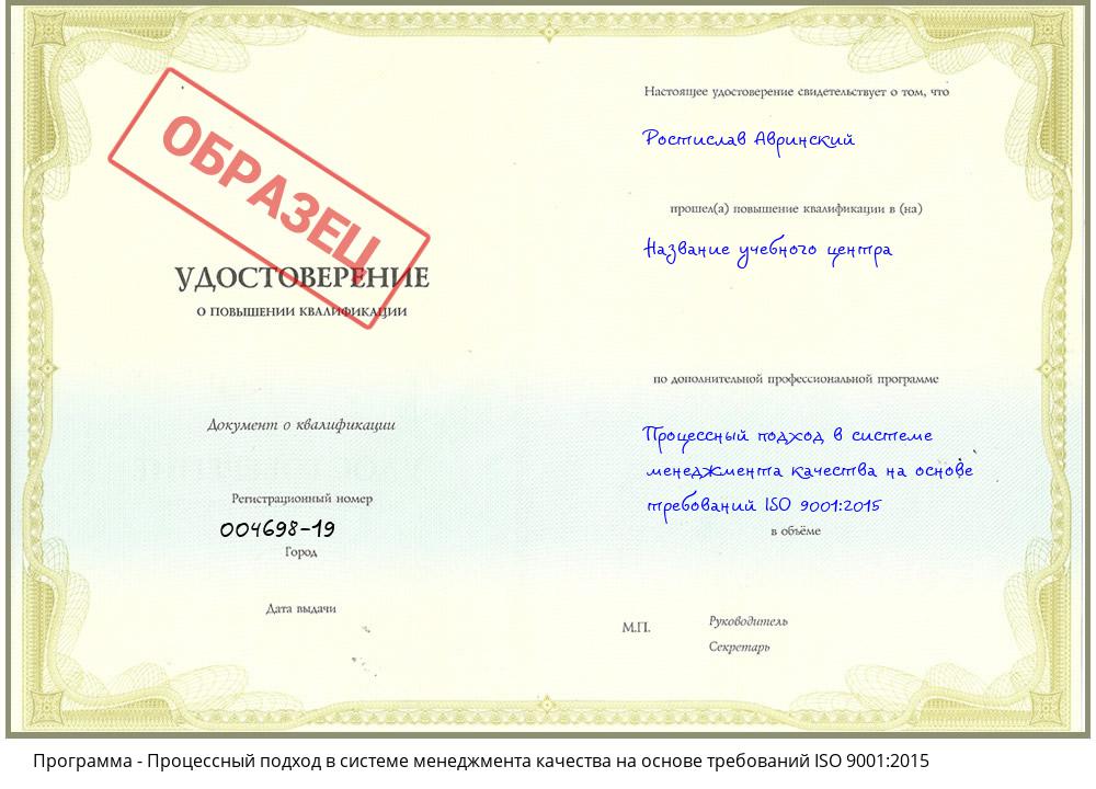 Процессный подход в системе менеджмента качества на основе требований ISO 9001:2015 Краснознаменск