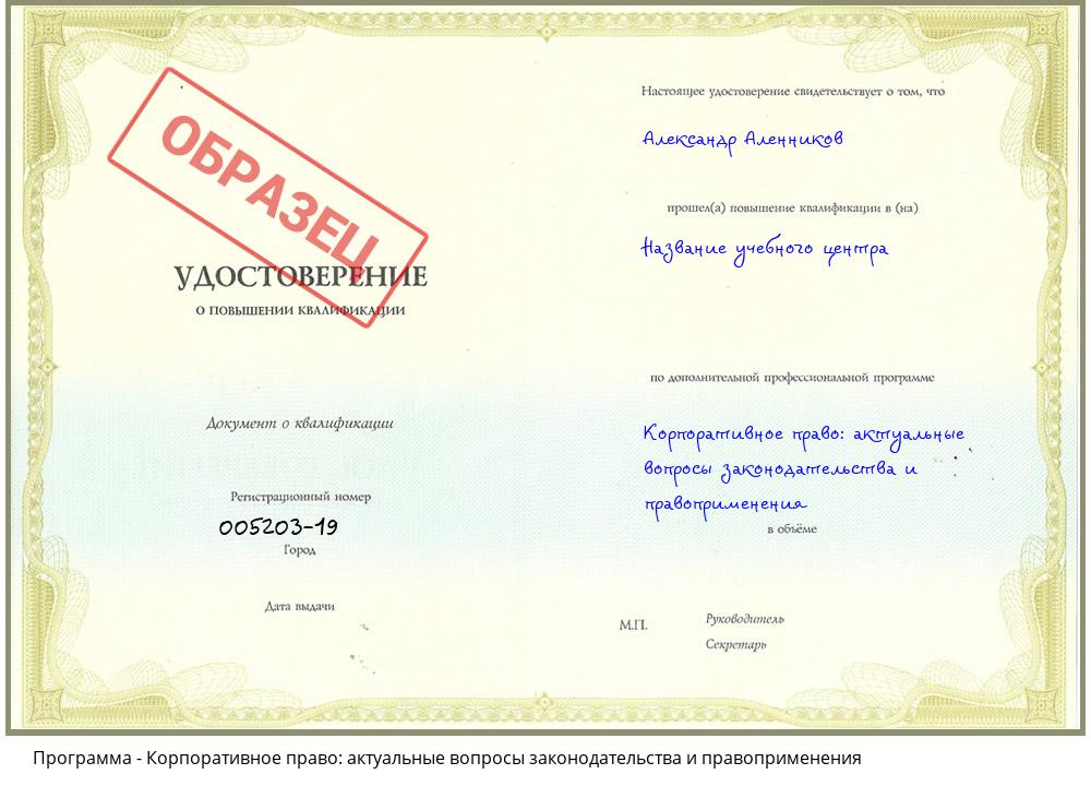 Корпоративное право: актуальные вопросы законодательства и правоприменения Краснознаменск