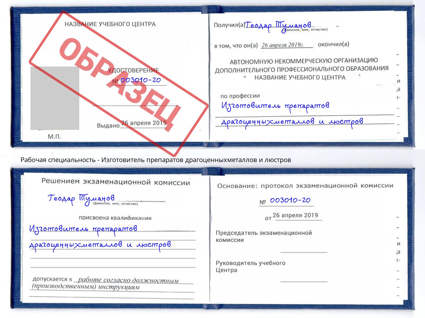 Изготовитель препаратов драгоценныхметаллов и люстров Краснознаменск