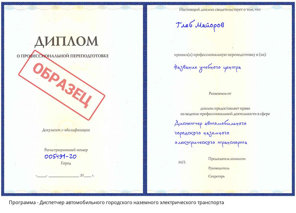 Диспетчер автомобильного городского наземного электрического транспорта Краснознаменск