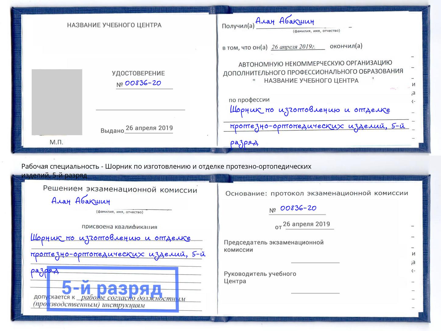корочка 5-й разряд Шорник по изготовлению и отделке протезно-ортопедических изделий Краснознаменск
