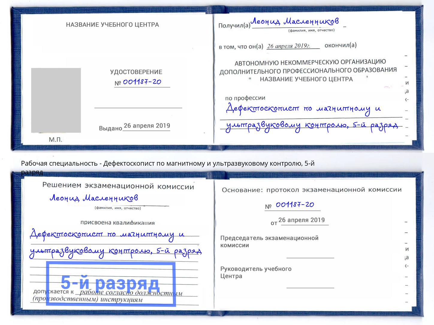 корочка 5-й разряд Дефектоскопист по магнитному и ультразвуковому контролю Краснознаменск