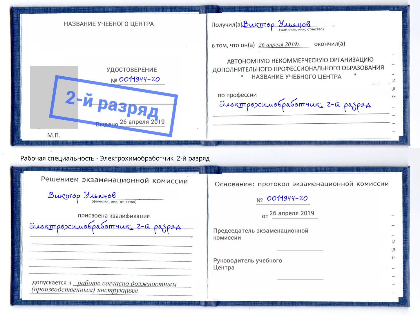 корочка 2-й разряд Электрохимобработчик Краснознаменск