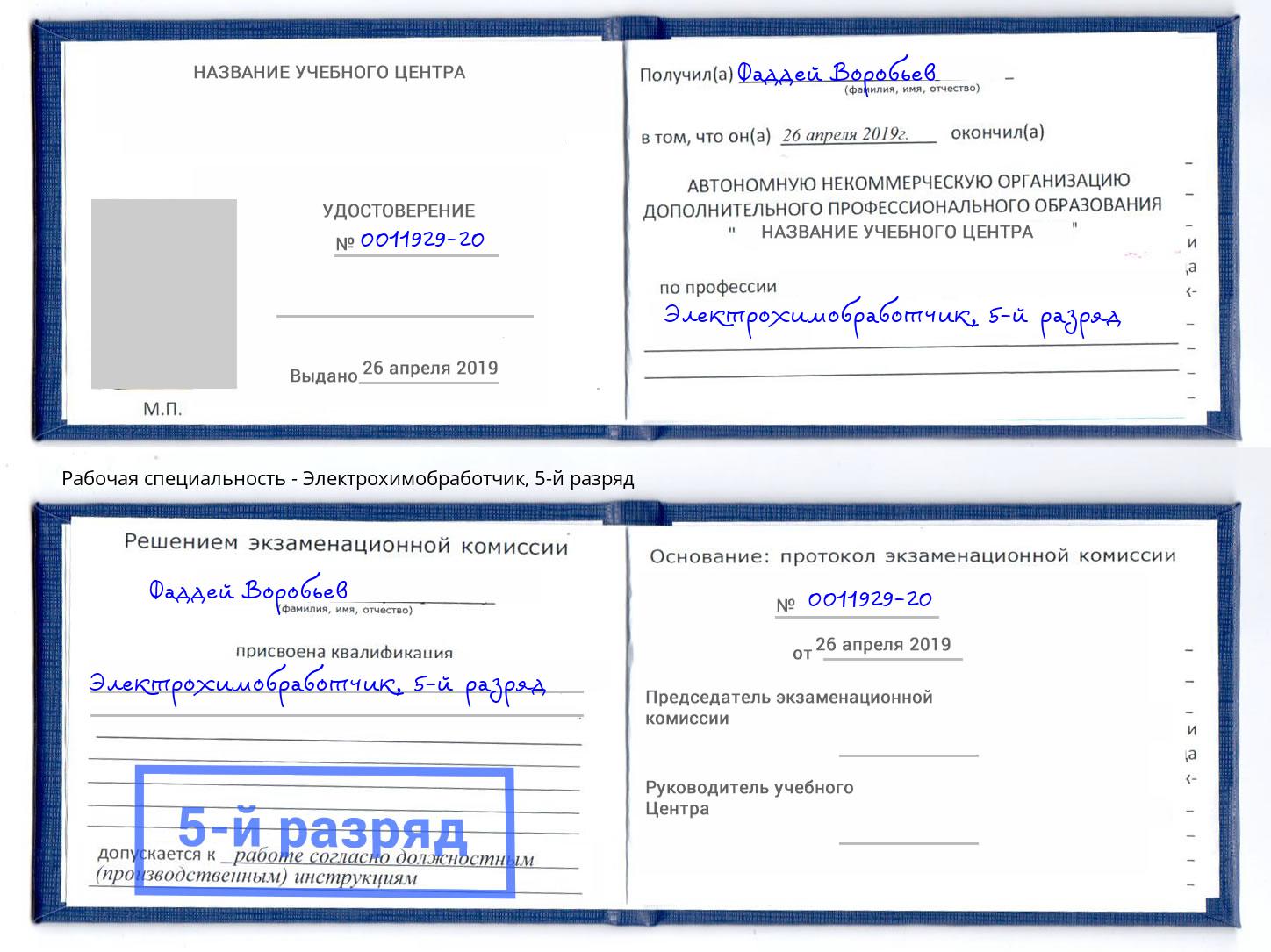 корочка 5-й разряд Электрохимобработчик Краснознаменск