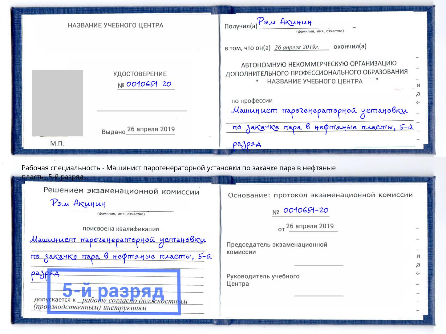 корочка 5-й разряд Машинист парогенераторной установки по закачке пара в нефтяные пласты Краснознаменск