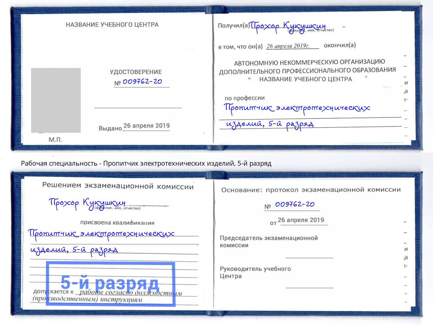 корочка 5-й разряд Пропитчик электротехнических изделий Краснознаменск