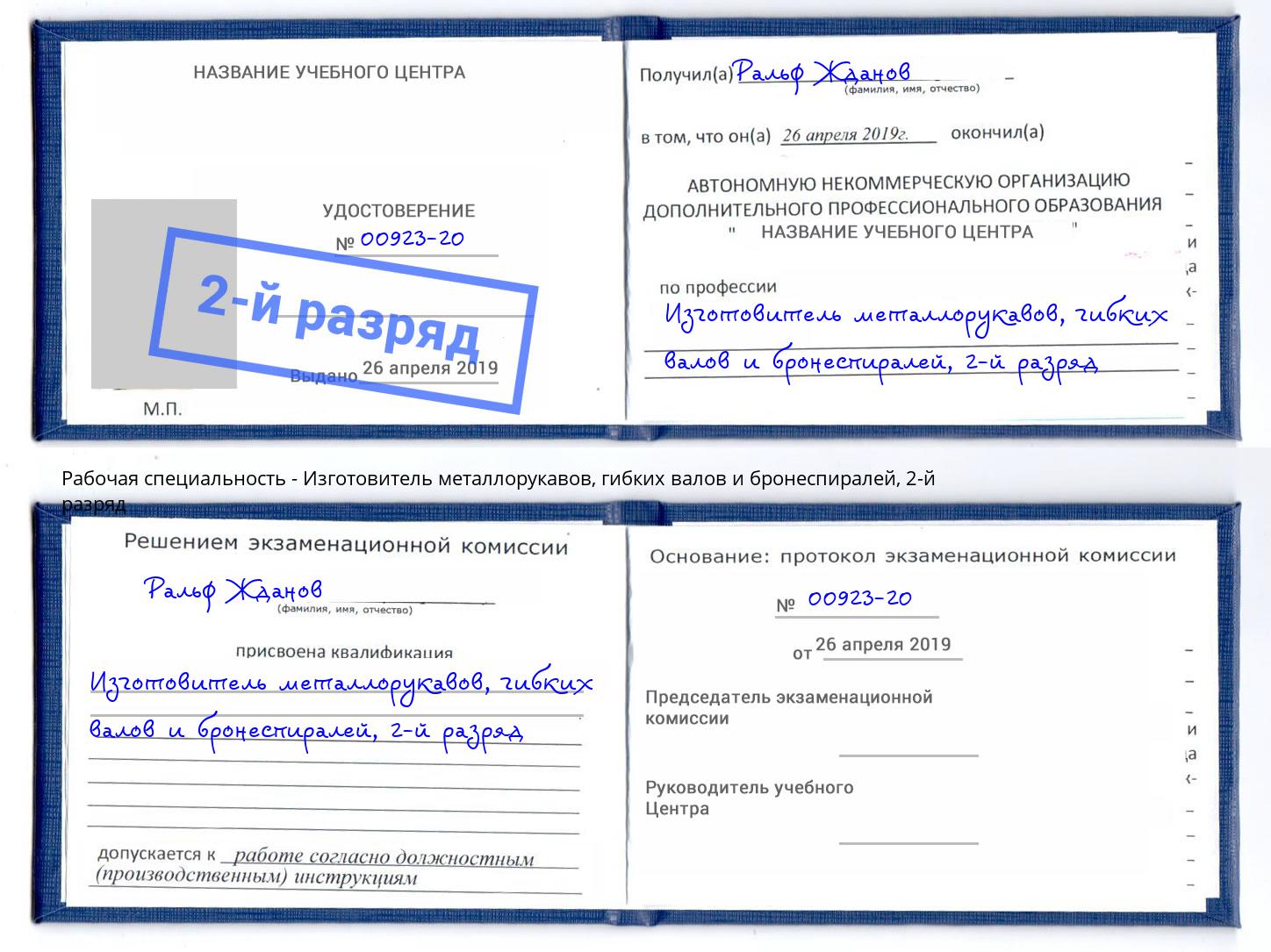 корочка 2-й разряд Изготовитель металлорукавов, гибких валов и бронеспиралей Краснознаменск